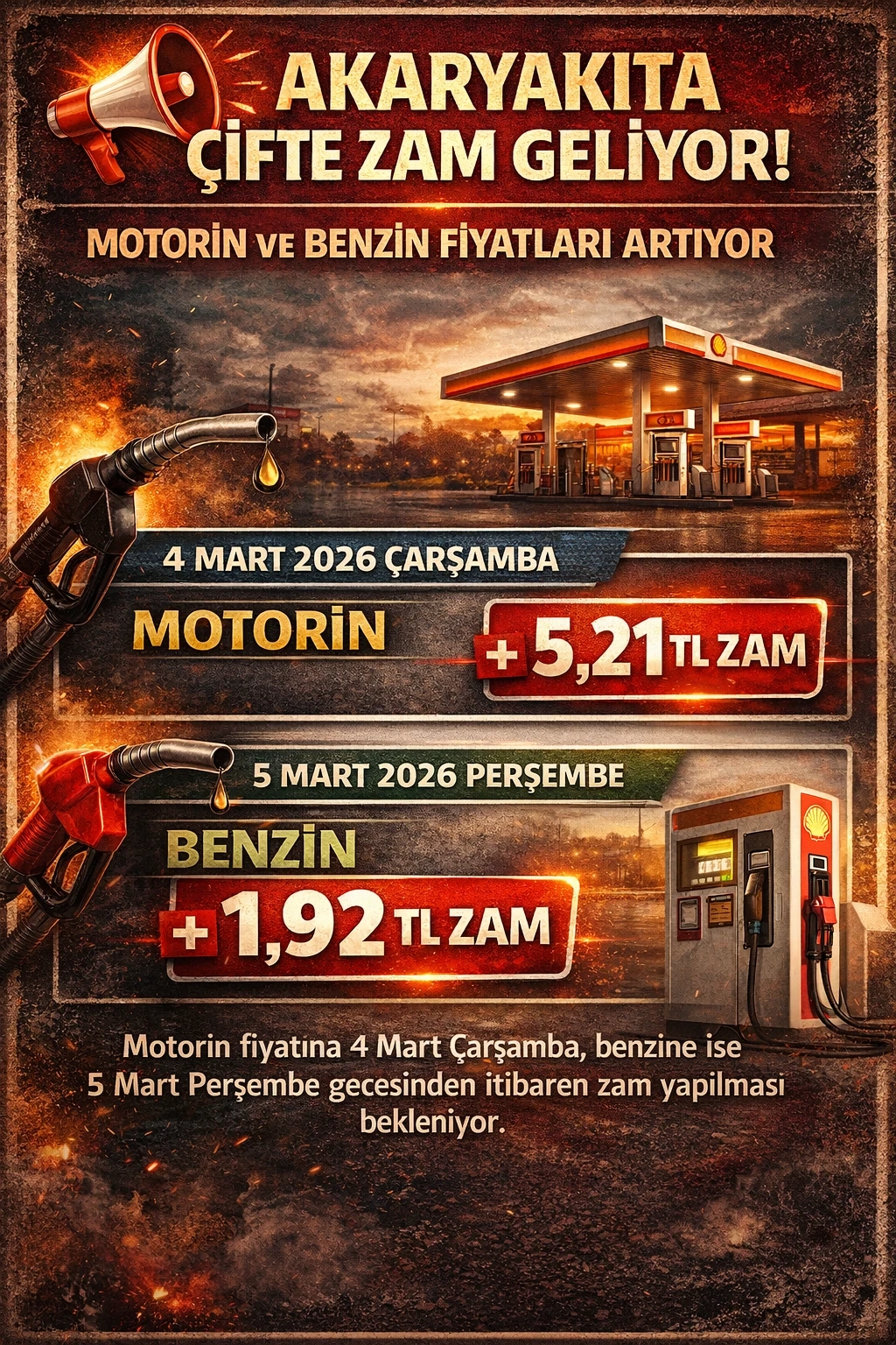 Akaryakıta &Ccedil;ifte Zam Geliyor: Motorin ve Benzin Fiyatları Artıyor
