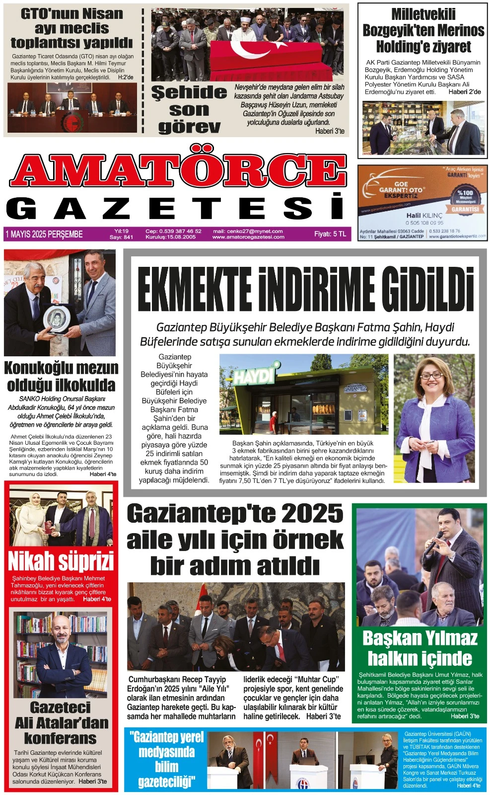 Amatörce Gazetesi 841. Sayı 1. Sayfa 