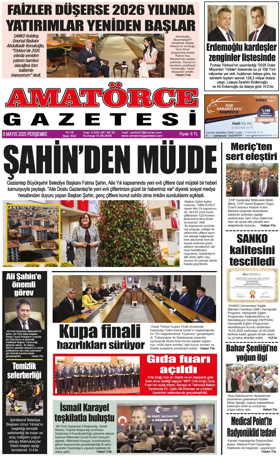 Amatörce Gazetesi 842. Sayı 1. Sayfa 