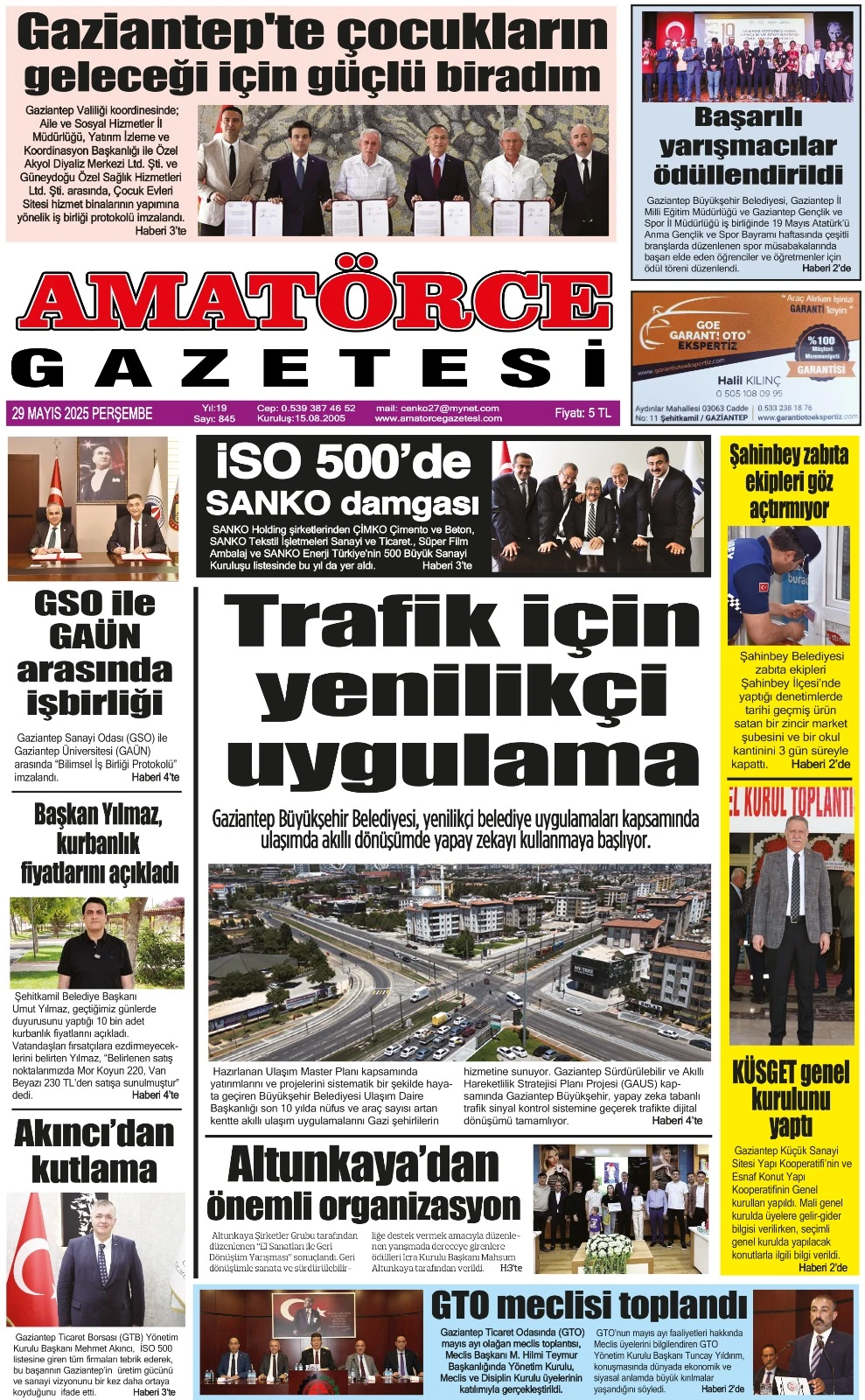 Amatörce Gazetesi 845. Sayı 1. Sayfa 