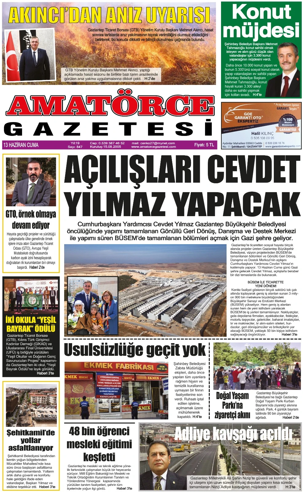 Amatörce Gazetesi 847. Sayı 1. Sayfa