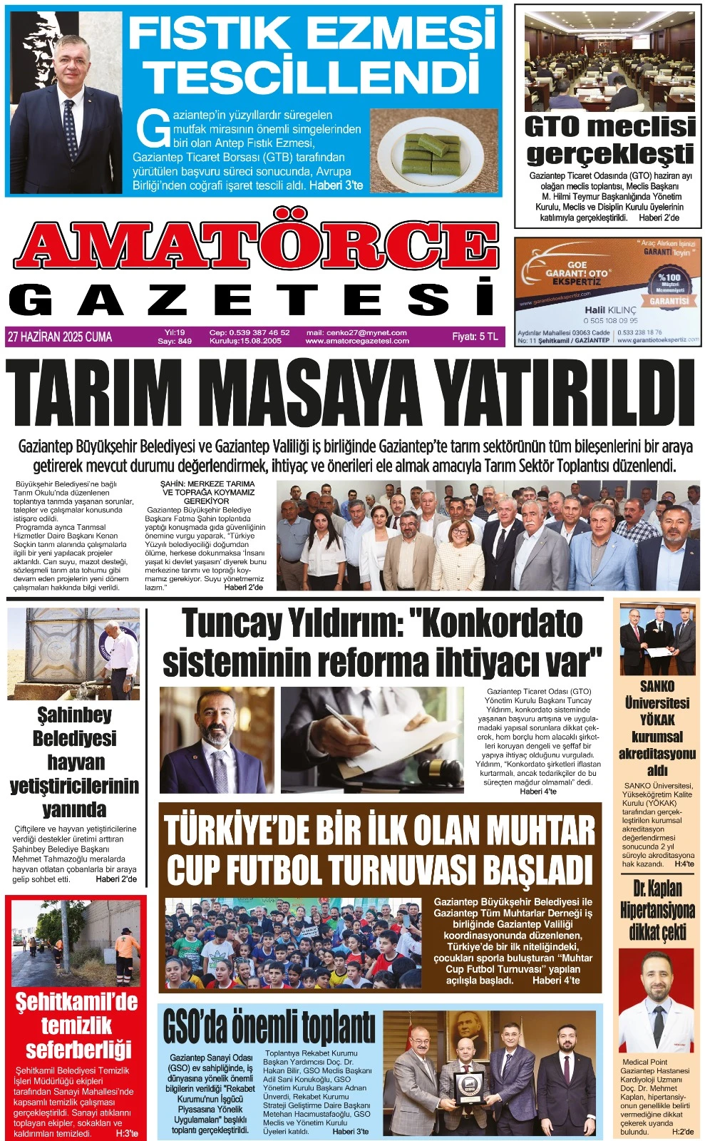 Amatörce Gazetesi 849. Sayı 1. Sayfa 
