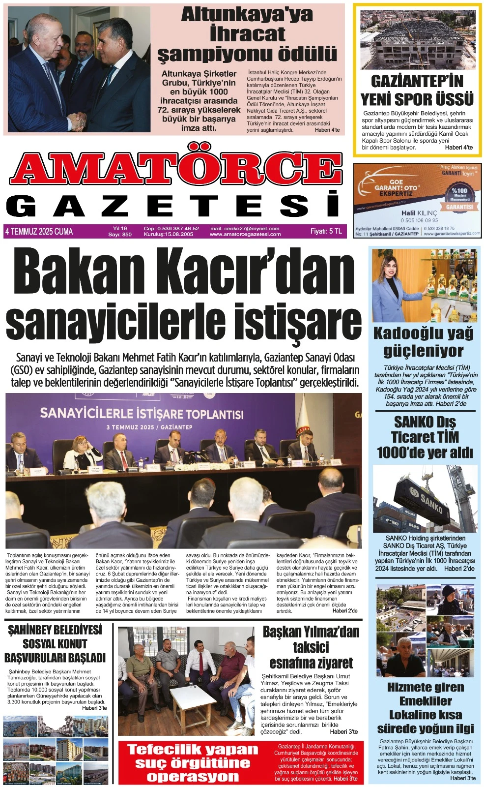 Amatörce Gazetesi 850. Sayı 1. Sayfa 