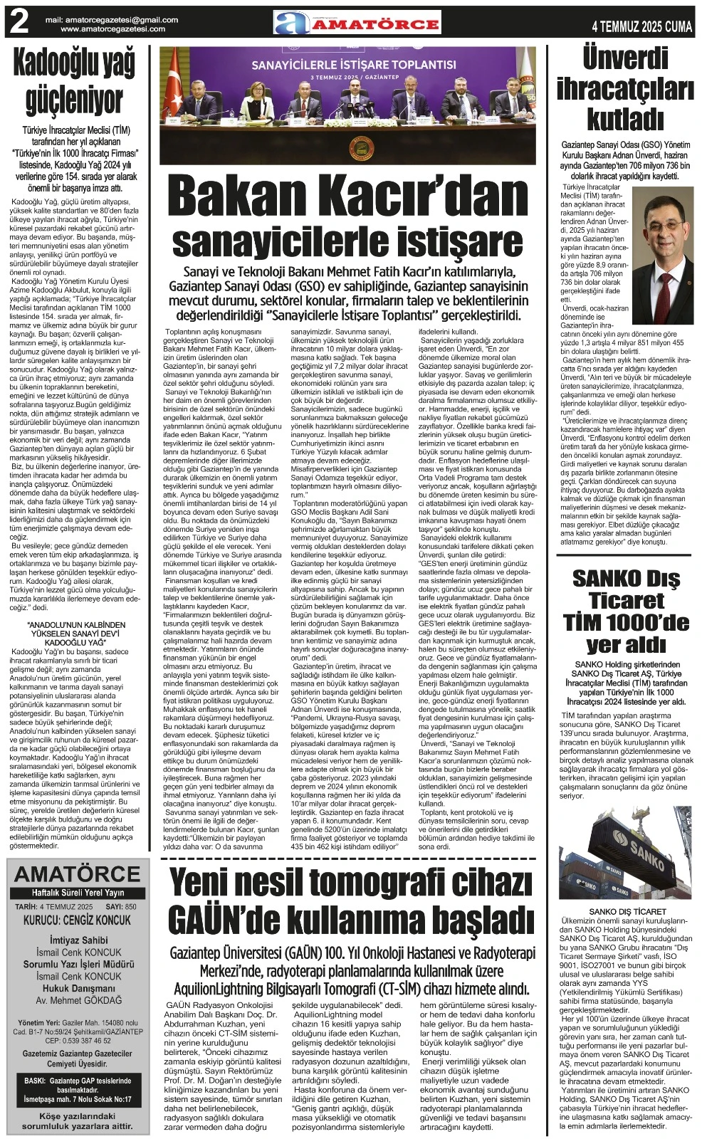 Amatörce Gazetesi 850. Sayı 2. Sayfa 