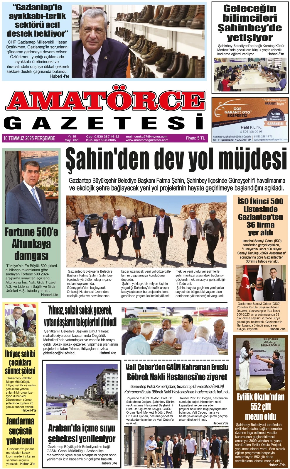 Amatörce Gazetesi 851. Sayı 1. Sayfa 