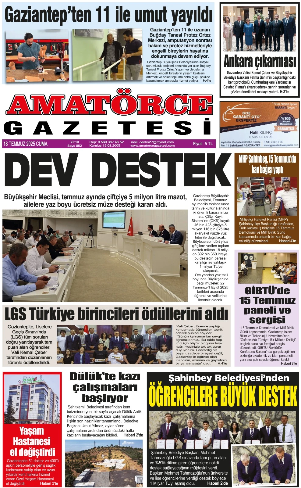 Amatörce Gazetesi 852. Sayı 1. Sayfa 