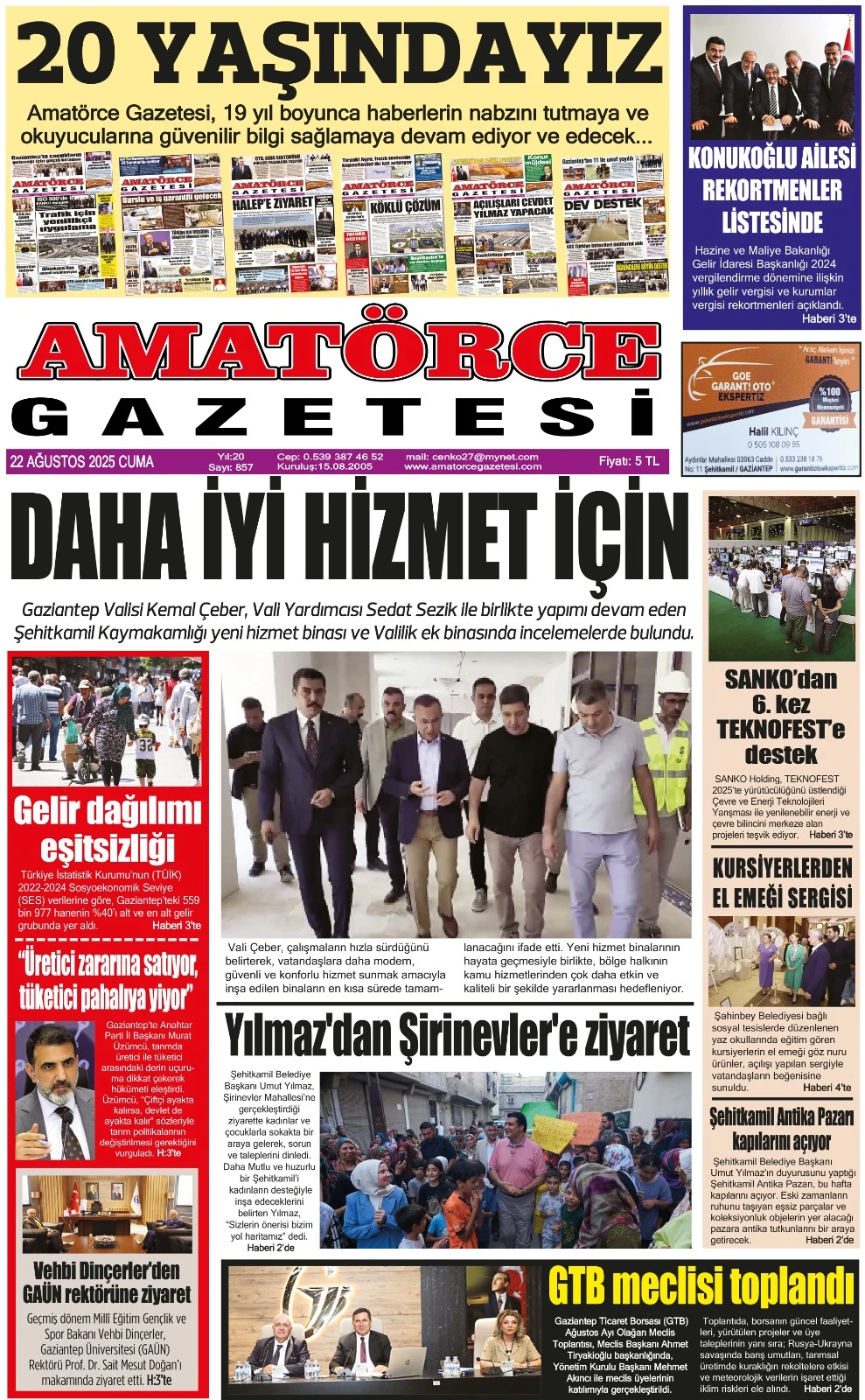 Amatörce Gazetesi 857. Sayı 1. Sayfa 