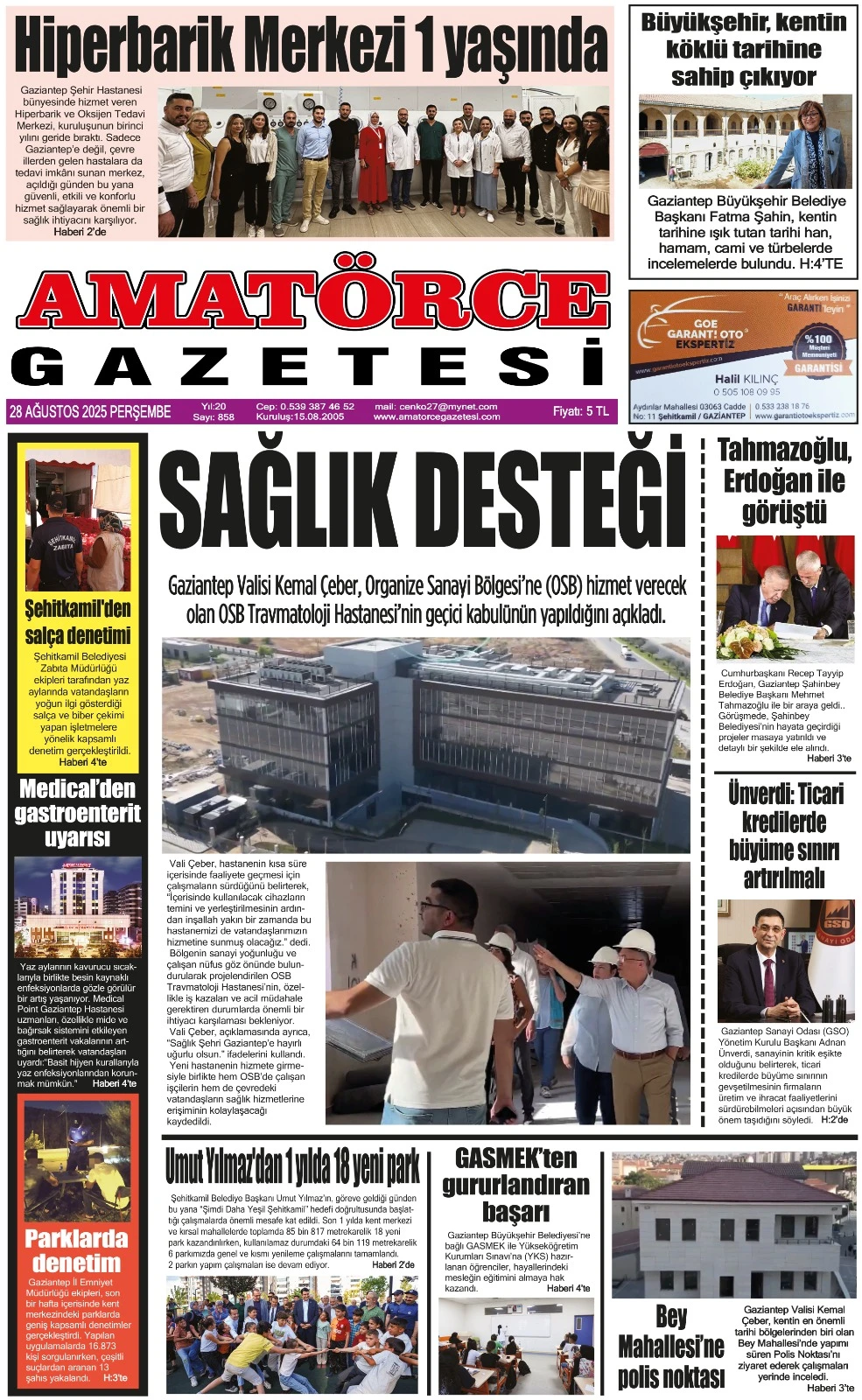 Amatörce Gazetesi 858. Sayı 1. Sayfa 