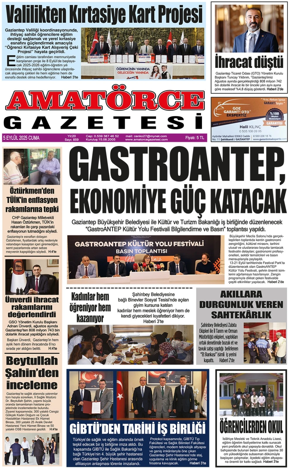 Amatörce Gazetesi 859. Sayı 1. Sayfa 