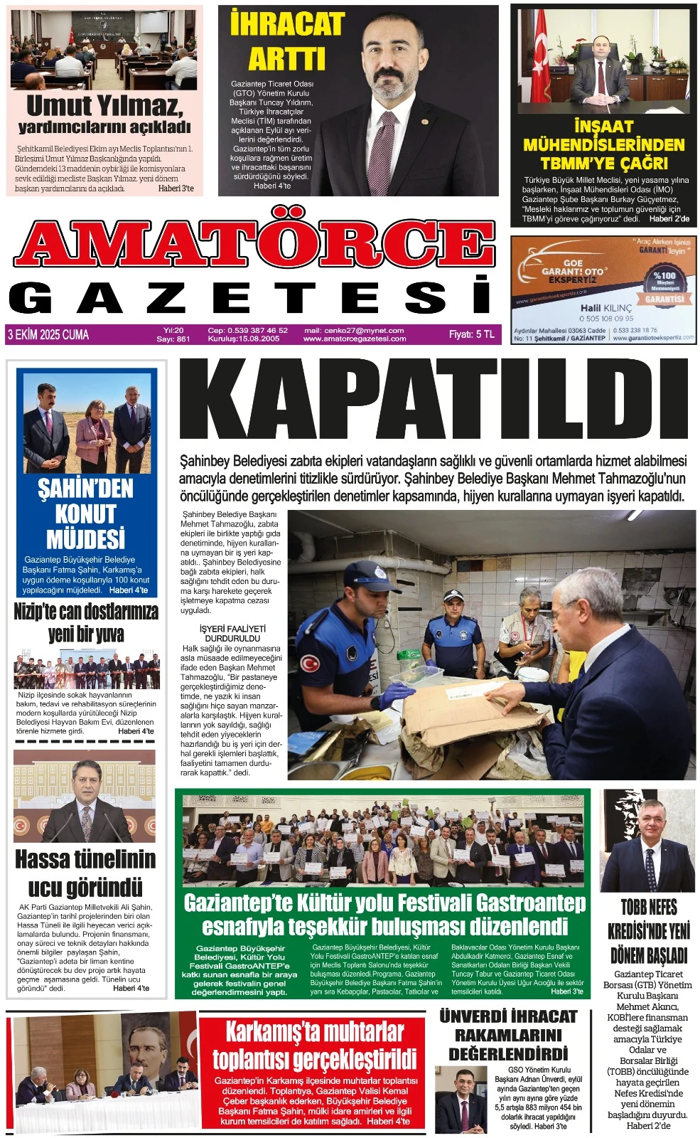 Amatörce Gazetesi 861. Sayı 1. Sayfa 