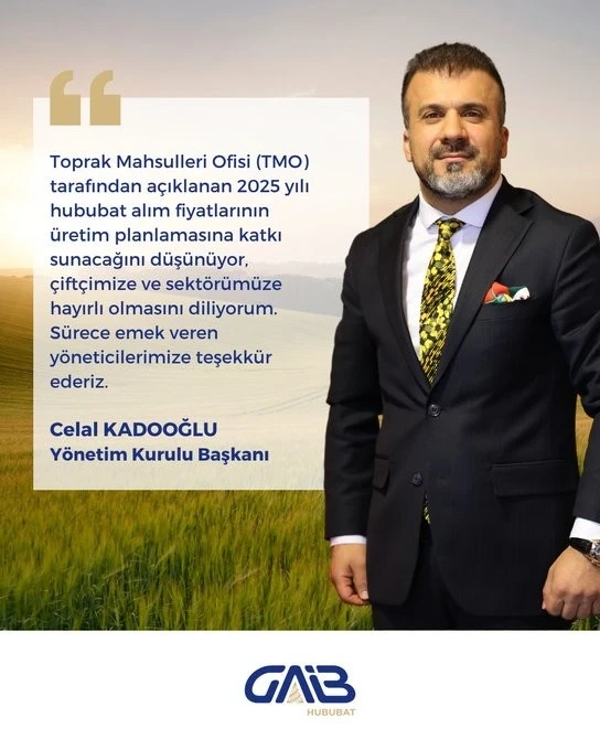 Celal Kadooğlu’ndan TMO’nun 2025 Hububat Alım Fiyatlarına Destek: “Çiftçimize ve Sektörümüze Hayırlı Olsun”