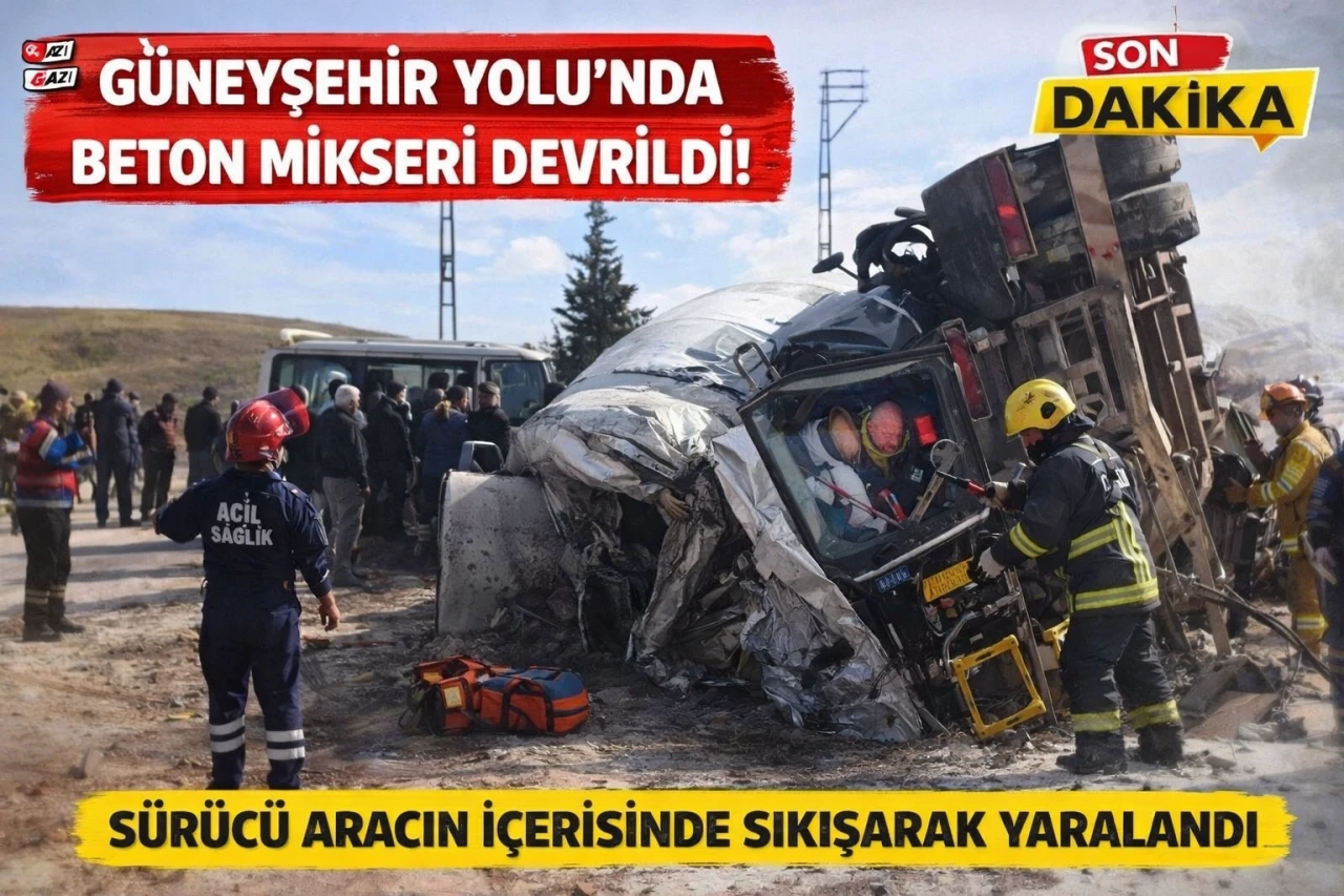 G&uuml;neyşehir Yolunda Beton Mikseri Devrildi: S&uuml;r&uuml;c&uuml; Ara&ccedil; İ&ccedil;inde Sıkıştı