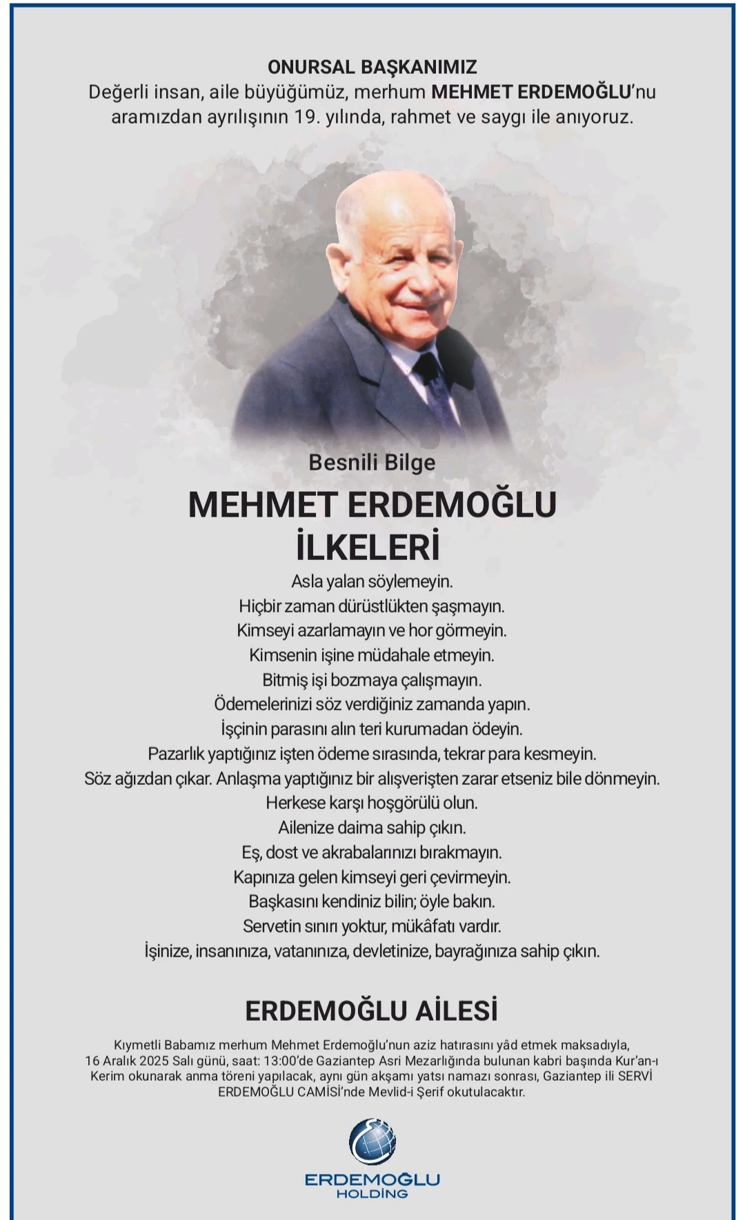 Merinos Mehmet Erdemoğlu Anma İlanı 