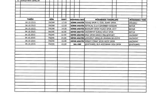 SÜPER AMATÖR KÜME 1. HAFTA MAÇ PROGRAMI