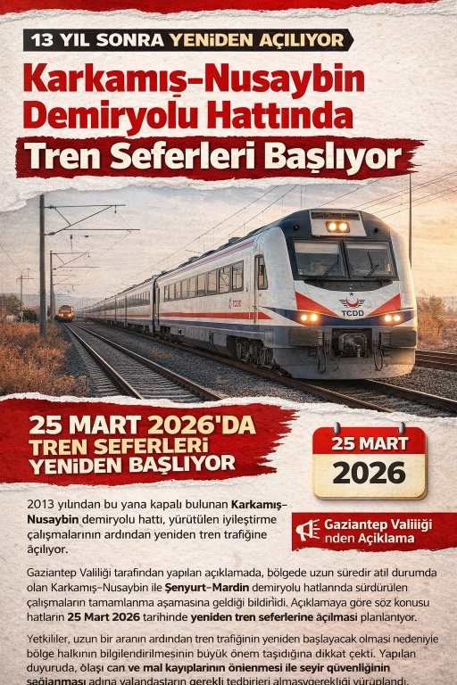 13 Yıl Sonra Yeniden A&ccedil;ılıyor: Karkamış&ndash;Nusaybin Demiryolu Hattında Tren Seferleri Başlıyor