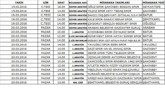 AMAT&Ouml;R TAKIMLARIN MA&Ccedil; PROGRAMI
