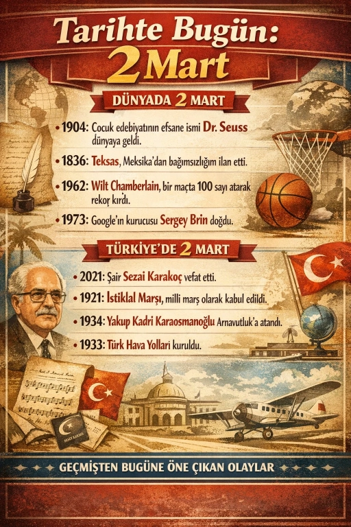 2 Mart Tarihte Bugün: Dünyada ve Türkiye’de Öne Çıkan Olaylar