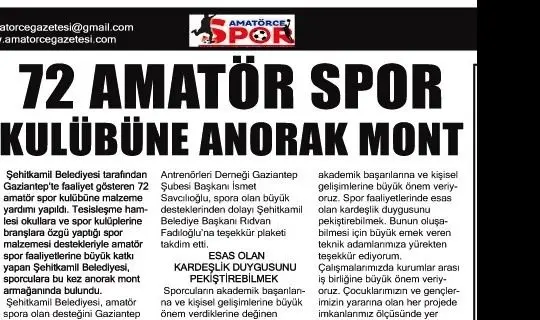 ŞEHİTKAMİL BELEDİYESİNDEN AMATÖR TAKIMLARA MALZEME DESTEĞİ