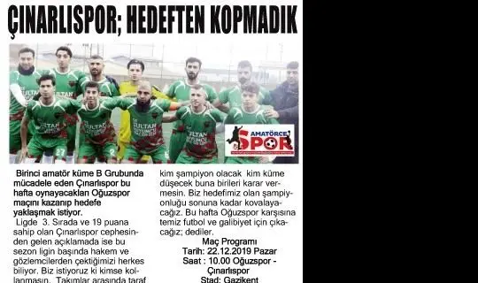 ÇINARLISPOR;HEDEFTEN KOPMADIK