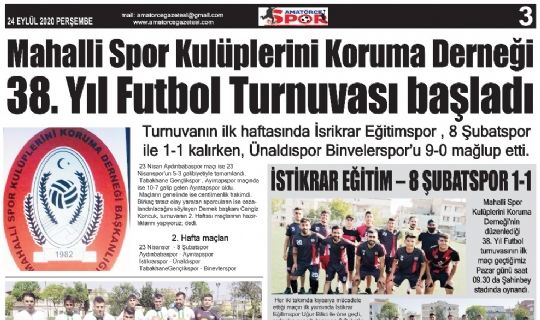 Amatörce Gazetesi 693 sayı 3. sayfa spor