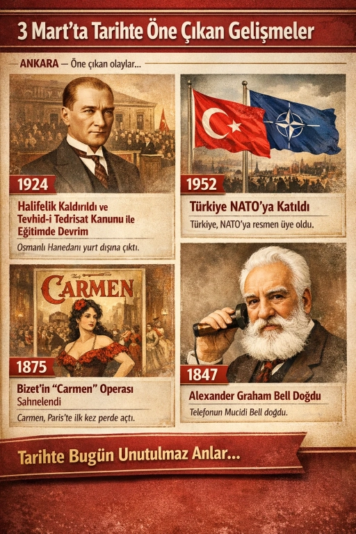 3 Mart&rsquo;ta Tarihte &Ouml;ne &Ccedil;ıkan Gelişmeler
