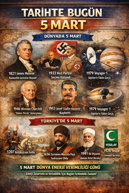 5 Mart Tarihte Bug&uuml;n: D&uuml;nya ve T&uuml;rkiye&rsquo;de &Ouml;ne &Ccedil;ıkan Olaylar