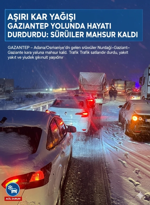 Aşırı Kar Yağışı Gaziantep Yolunda Hayatı Durdurdu: S&uuml;r&uuml;c&uuml;ler Mahsur Kaldı