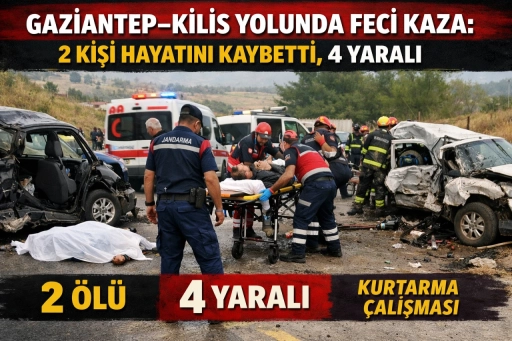 Gaziantep&ndash;Kilis Yolunda Feci Kaza: 2 Kişi Hayatını Kaybetti, 4 Yaralı
