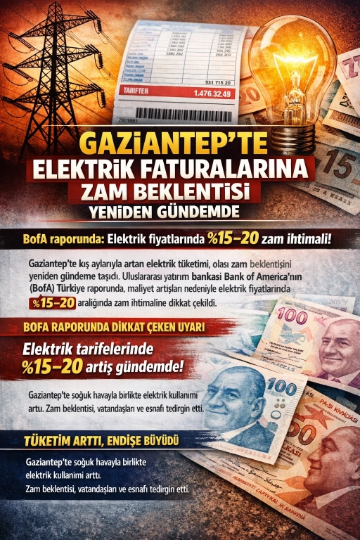 Gaziantep&rsquo;te elektrik faturalarına zam beklentisi yeniden g&uuml;ndemde
